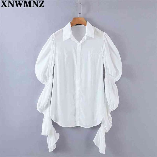 summer korean fashion shirts for women long sleeve blouses casual button up shirt white kawaii puff 210520